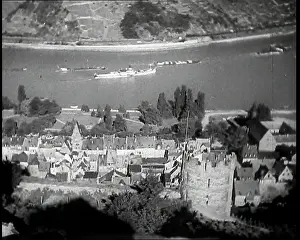 Arial: Arial Shot of the Rhine With a Town on the
