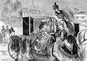 Brougham: Two aristocratic ladies getting into a brougham