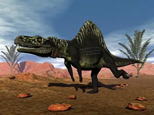 Archosaur: Arizonasaurus dinosaur in the desert with pachypteris trees