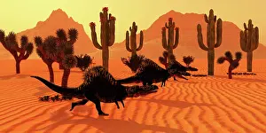Cactus: Three Arizonasaurus dinosaurs hunting for prey