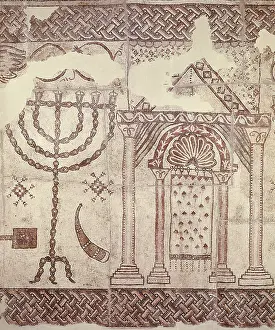 Bizantium: The Ark of the Covenant and the Menorah. Mosaic