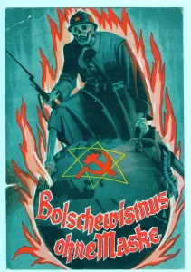 Unmasked: Armed Bolshevik skeleton, a world with hammer & sickle