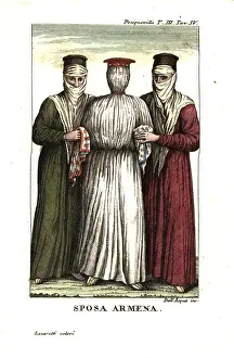 Pouqueville: Armenian bride wrapped in a sack, supported