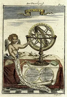 1719: Armillary sphere with zodiac