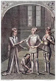 Mary Evans (colourised): ARMING A KNIGHT