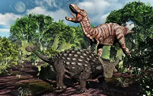 Tyrannosaurus: An armored Ankylosaurus protecting itself from