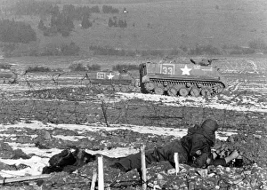 Barbwire: Armoured carriers of the US army during the manoeuvre on the