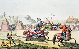 Shattered: Armoured knights jousting at a tournament. The