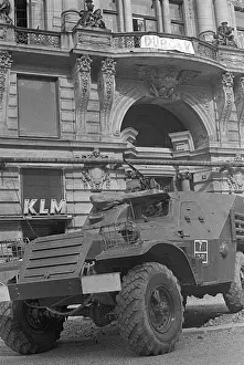 Dubcek: Armoured vehicle - protest banner