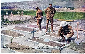 Chaplain: Army chaplain tending British graves, WW1