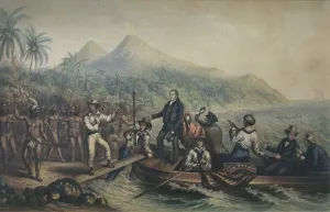 Vanuatu: Arrival of John Williams in Vanuatu, engraving