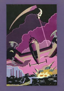 Mogg: Art deco design, plane dropping bombs