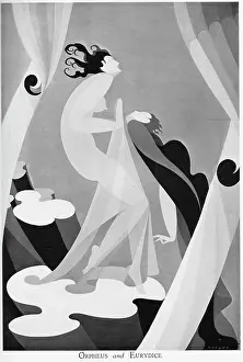 Eurydice: Art Deco drawing by John Vassos called Orpheus and Eurydice