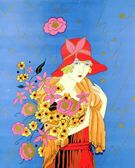 Flowered: Art deco lady with bouquet