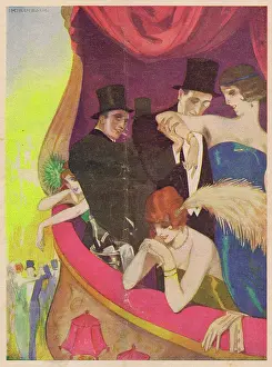 Partygoers: An art-deco scene from an opera box, Germany, 1924