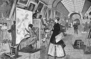 Copyists: Art-students and copyists in the Louvre gallery, Paris