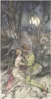 Arthur Rackham illustration, Sleeping Beauty and Prince