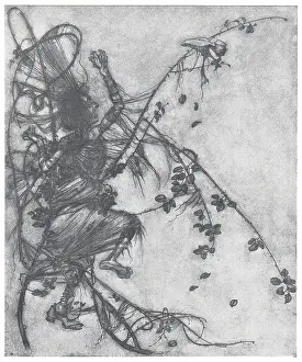 Entangled: Arthur Rackham, The Witch, entangled in web and briars