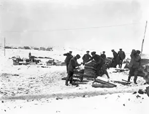 Artillerymen: Artillerymen in the snow with shells, WW1