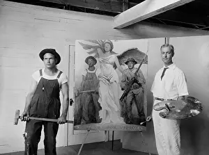 Gerrit: Artist Gerrit Beneker with war poster and his