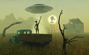 Pickup: Artist's concept of alien exploreres looking around a ?