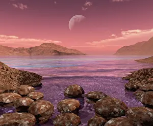 Bacteria: Artist's concept of Archean stromatolites on the shore of ?