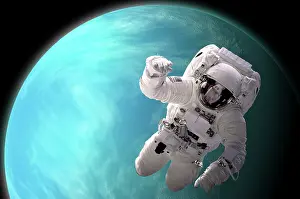 Unrecognizable: Artist's concept of an astronaut floating in outer space by