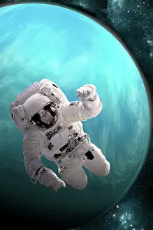 Unrecognizable: Artist's concept of an astronaut floating in outer space by