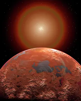 Corona: Artist's concept of a distant red planet orbiting its Sun