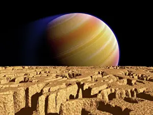 Gully: Artist's concept of extrasolar planet Tau Bootis b over a ?
