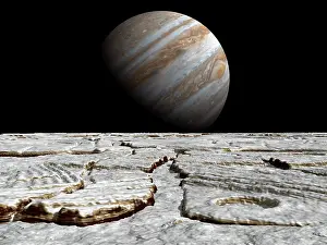 Satellites: Artist's concept of Jupiter as seen across the icy surface ?