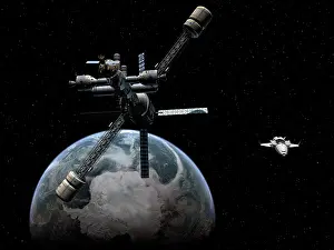 Automated: Artist's concept of a lunar cycler approaching Earth