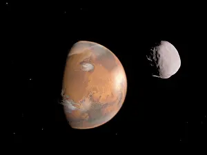 Beta: Artist's concept of Mars and it's moon, Dione