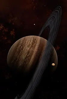 Circling: Artist's concept of a ringed gas giant and its moons