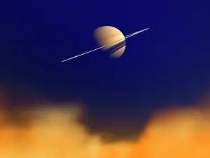 Methane: Artist's concept of Saturn amongst the hydrocarbon haze of ?