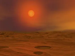Rendition: Artist's concept of Teide 1 from the surface of a ?