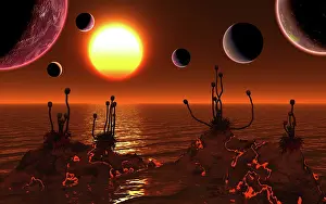 Orbit: Artist's concept of the Trappist-1 star system