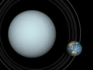 Methane: Artist's concept of Uranus and Earth to scale
