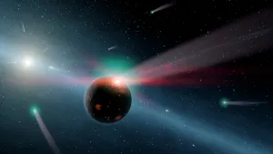 Collision: Artist's conception of a storm of comets in the Eta Corvi ?