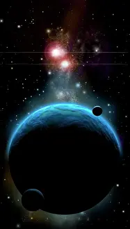 Satellites: Artist's depiction of a blue planet and it's orbiting small