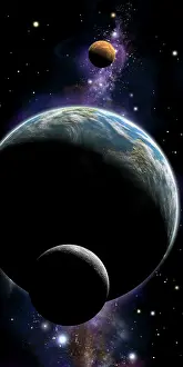 Satellites: An artist's depiction of an Earth type world with two ?