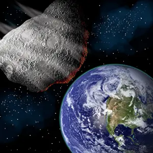 Hitting: Artist's depiction of a large asteroid approaching Earth on