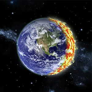 Blazing: An artist's depiction of planet Earth catching on fire