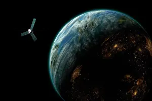 Satellites: Artist's depiction of a satellite in orbit around an ?