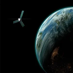 Satellites: Artist's depiction of a satellite in orbit around an ?
