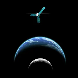 Satellites: Artist's depiction of a satellite in orbit around an ?