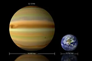 Measurement: Artist's depiction of the size relationship between Earth ?