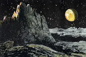 Impression: Artist's impression of lunar landscape at sunset