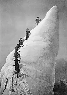 Mountaineers: Ascent of an ice tower in the Alps