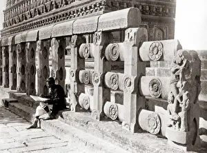 Asoka: Asoka railings, Mahabodi Temple, Bodhgaya, India, c.1890's